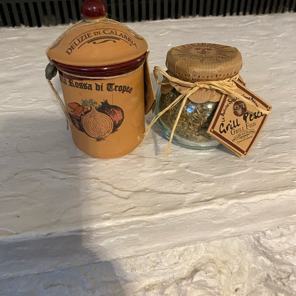 Vintage Set Lot Terracotta Delizie Rossa Di Tropea Onion Spice Jar  Grill Fish
